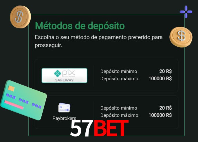 O cassino 57Bet oferece uma grande variedade de métodos de pagamento